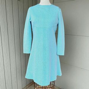 Vintage 60s Blue Textured Mod Mini Dress with Belted Back Detail
